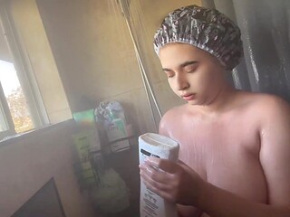 Cute Chubby Girl Gets Soapy in the Shower