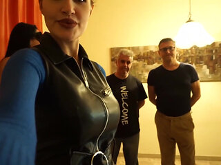 Dominant Ladies Trampling Submissive Men in Leather