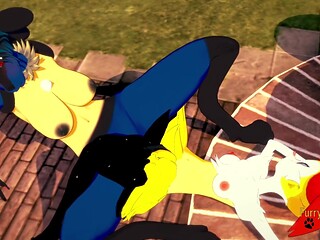 Furry yuri Pokemon characters engage in naughty scissoring