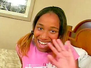 Young ebony cutie gets her pussy fucked and covered with jizz