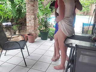 Hot Wife Fucks Neighbor on Patio - Doggy Style & Creampie - Sparowdox