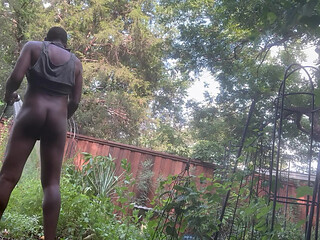 Outside watering the plants