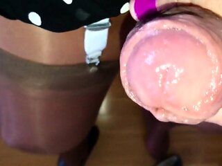 Sissy in Layered Nylons Uses Glory Hole