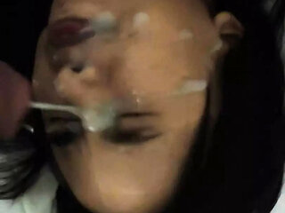My Indonesian wife doesn't want to open her mouth so I spread my cum on her face