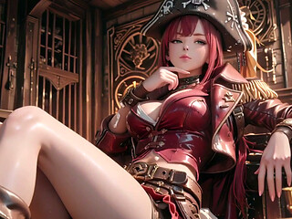 Redhead Pirate Queen! Lazy Goddess in the Gold Hold. Kneeling Gaze is Insane!
