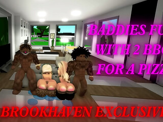 2 Baddies Pay Pizza By Taking 2 BBCs ROUGH (ROBLOX BROOKHAVEN)