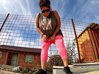 Pissing Trough Her Tights in a Hot Day - Fat Girl Pee with Huge Jet Outdoor