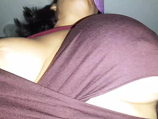 I walk into my stepdad's room and climb on top of him to move my tits. He ends up sucking my fat ass.