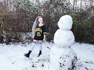 Busty Snowgirl gets fucked by snowman with huge tits