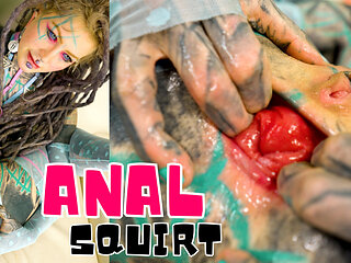 Inked Girl's Anal Squirt - Big Dildos, Gaping & Squirting
