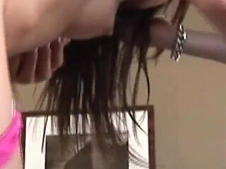 The beautiful and sexy brunette makes the cocks enjoy with her hands