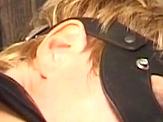 Masked Blonde MILF Whipped Before Serving Cock