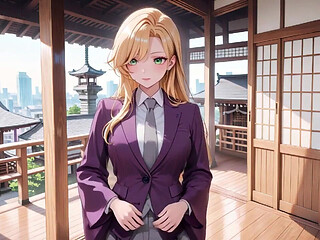 Blonde Boss in Purple Suit! Office Train Private Moments. She's Multitasking with Files While Secretly Adjusting Her Skirt...