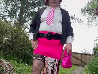 In an outfit with a short neon skirt for the evening