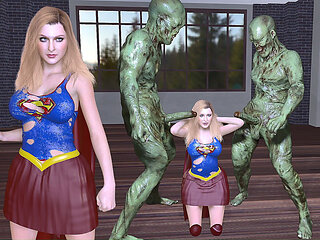 Sexy Supergirl Gangbanged and Creampied by 2 Ugly Monsters