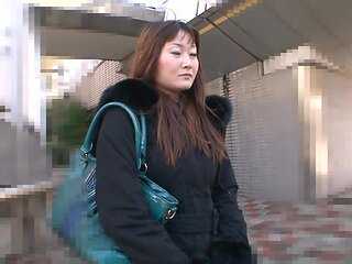 Old Japanese lady fucks hard dick while in the woods