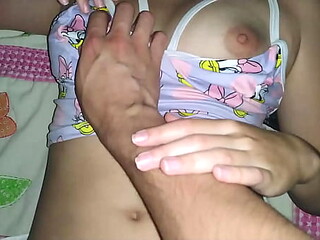 My best friend's girlfriend visits me wearing Barbie panties and I give her a delicious creampie. Real home video