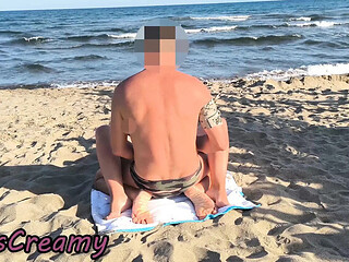 Caught by a Girl During Beach Sex  Miss Creamy Stepsister Blowjob and Huge Cumshot in Public