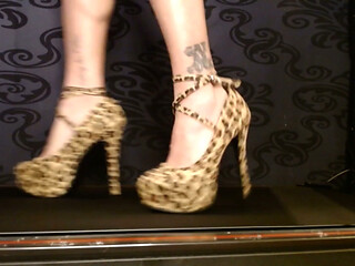 Walking in Leopard High Heels
