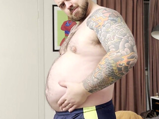 Chubby Bear Plays with His Cock and Belly