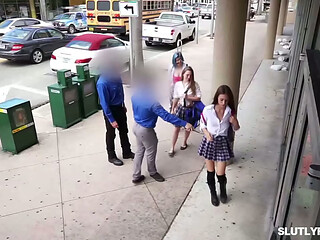 Shoplifter Penelope Woods gets fucked gangbanged by pervy officer and trainies after they caught her stealing