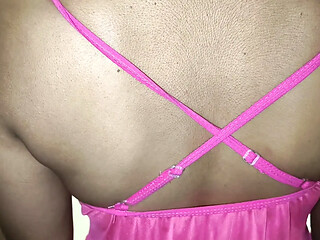 Auntie Anu shows off her sexy pink dress while sucking cock