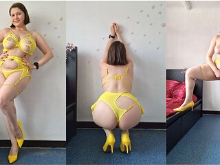 Stripping Out of Yellow Lingerie Just to Play with My Pussy