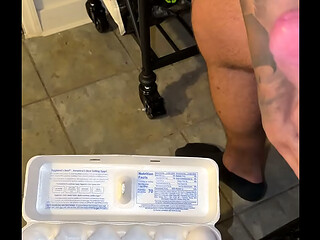 Cuming on eggs . Cock throbbing so hard after masturbating for 2 hours released so much cum it&rsquo_s crazy . Cuming on every egg