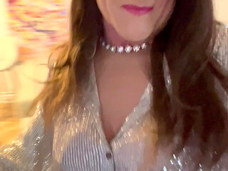 Trans getting ready for night out, stockings and heels