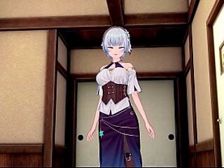 White Haired Beauty Poses in the Traditional Room  3D Animation