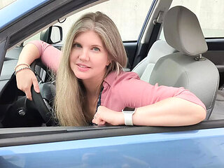 Hot Math Teacher Ginger Gives You a Blowjob in the Car - POV Creampie & Footjob