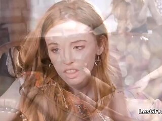 Interracial milf couple joined by a petite ginger