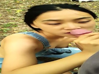 Busty blonde gives a wild outdoor blowjob
