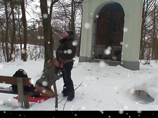 Old Man Fucks a MILF Outdoors and Cums in the Mouth of a Young Girl