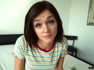 Beautiful small-tit hottie Rosalyn Sphinx feels his massive brown cock