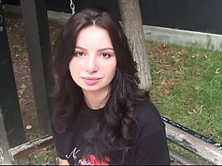 Busty girlfriend gives a blowjob in a threesome for cash