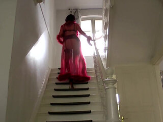 Smoking stocking lady masturbation show