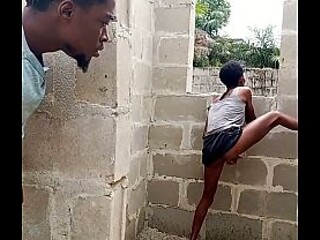 I caught a sexy young teen self-grazing in the unfinished structure; I