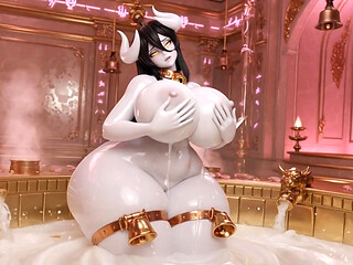 Albedo Demon Queen Bath Episode 3 - Massive Tits Soapy Play & Wet Pussy Tease