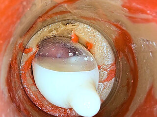 The Camera 4K Inside the Deep Pussy Records a Huge Ejaculation with a Stuck Condom