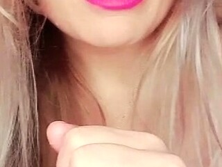 Close up with blonde hottie blowing a large dick