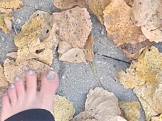 Sexy Bare Feet Crunching Dry Leaves