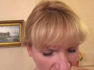 Busty Blonde MILF Alyona Fingers Her Pussy on the Kitchen Table