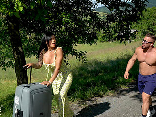 Big-ass Latina fucks a muscular Italian outdoors - Mariana Martix & Big White Bull