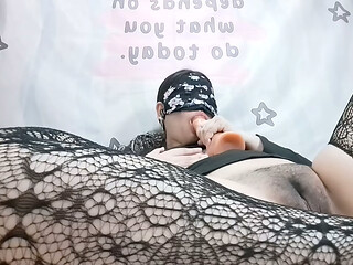 My lips are wrapped tight around the dildo