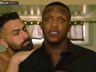 Muscled ebony jock cocksucking his lover