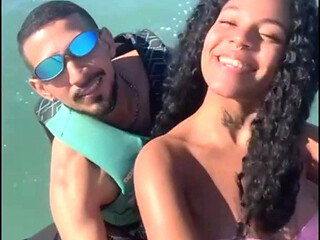 Spending time with ebony latina bitch on the speedboat real good