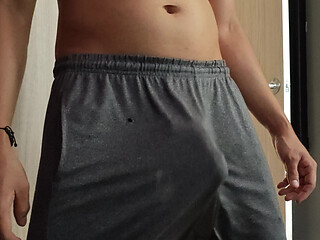 Hard Penis Wiggling and Bouncing in Shorts