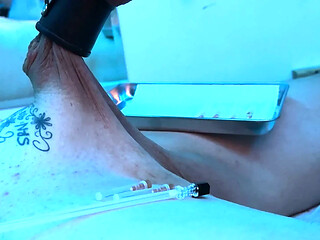 Lucky guy gets an intense needle orgasm