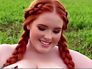 Huge-boobed AI-generated plump milkmaid gets it on in a barnyard scenario